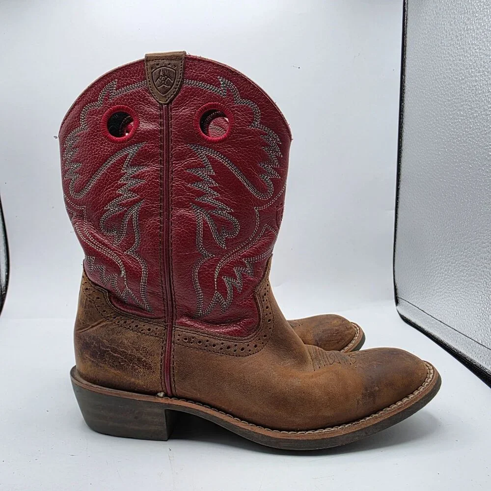 Ariat Heritage Roughstock Kids Size 3 Brown Red Western Leather Boots Casual - Picture 12 of 13